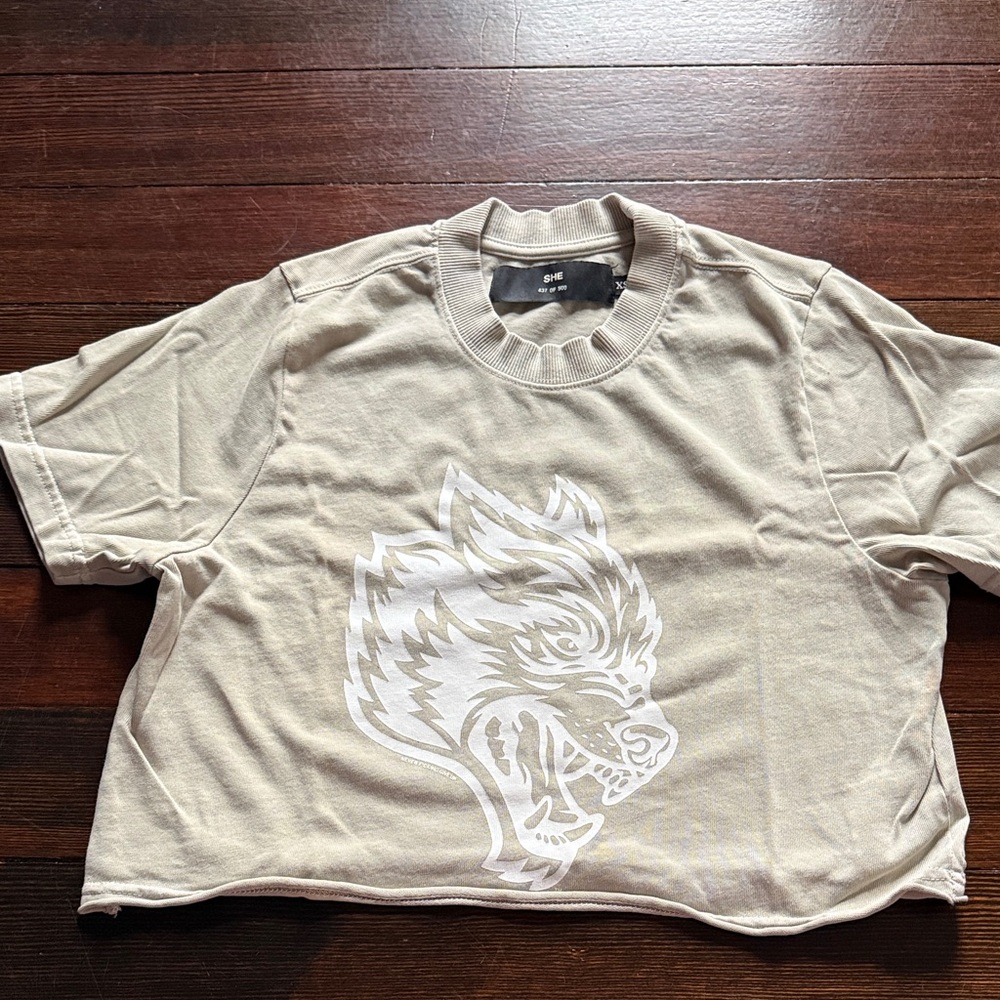 Darc Sport Beige Crop Top with White Wolf Graphic
